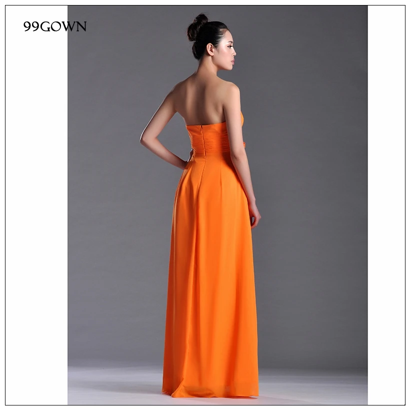 99GOWN свадебное платье гость Простые оранжевые длинные гофрированные шифоновые платья подружки невесты свадебное платье с открытыми плечами