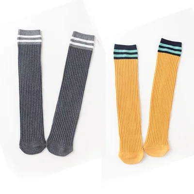 grey+yellow 2 пара/лот, новые детские носки осенние длинные носки для маленьких девочек от 1 до 10 лет, хлопковые красивые Носки ярких цветов - Цвет: grey+yellow