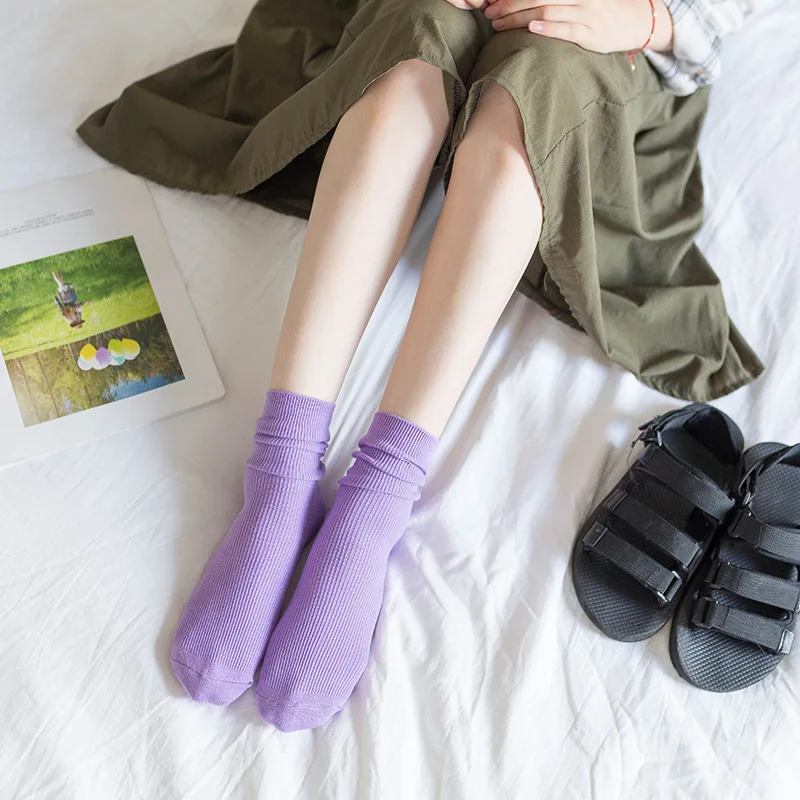 Носки Без Пятки средней длины; женские носки с завязками; сезон осень-зима; детские новые хлопковые однотонные носки в полоску для отдыха