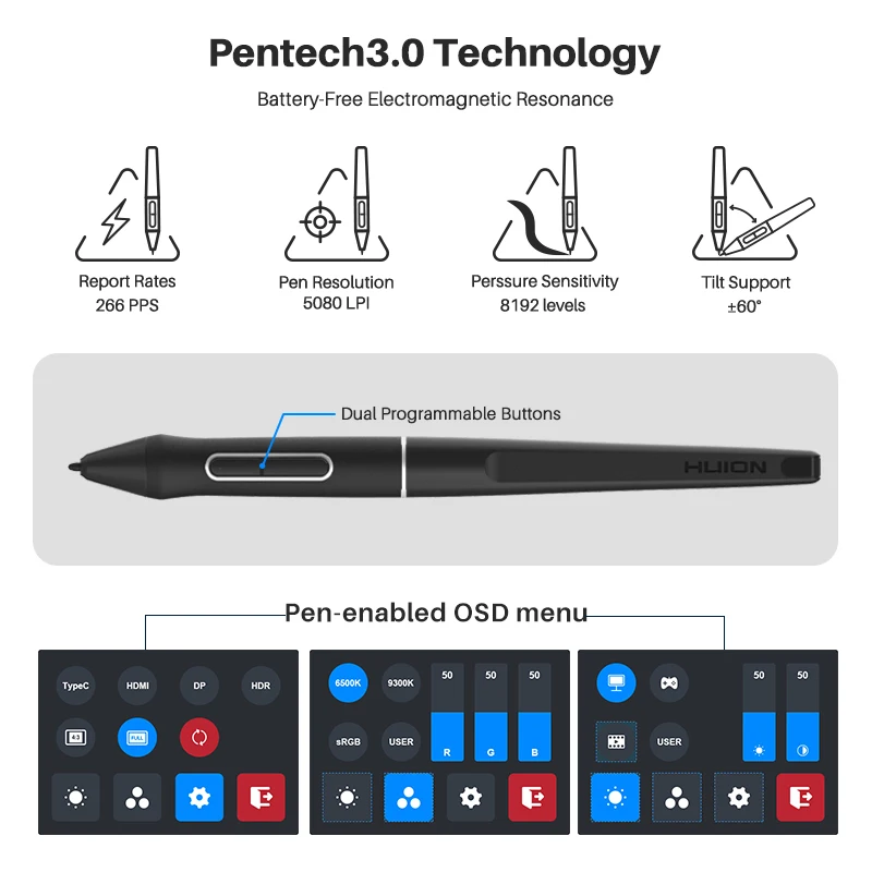 13.3 Inch HUION Graphics Tablet Kamvas Pro 13 2.5K Screen Display 145% sRGB Drawing Pen Tablet Monitor with Adjustable Stand — view 4