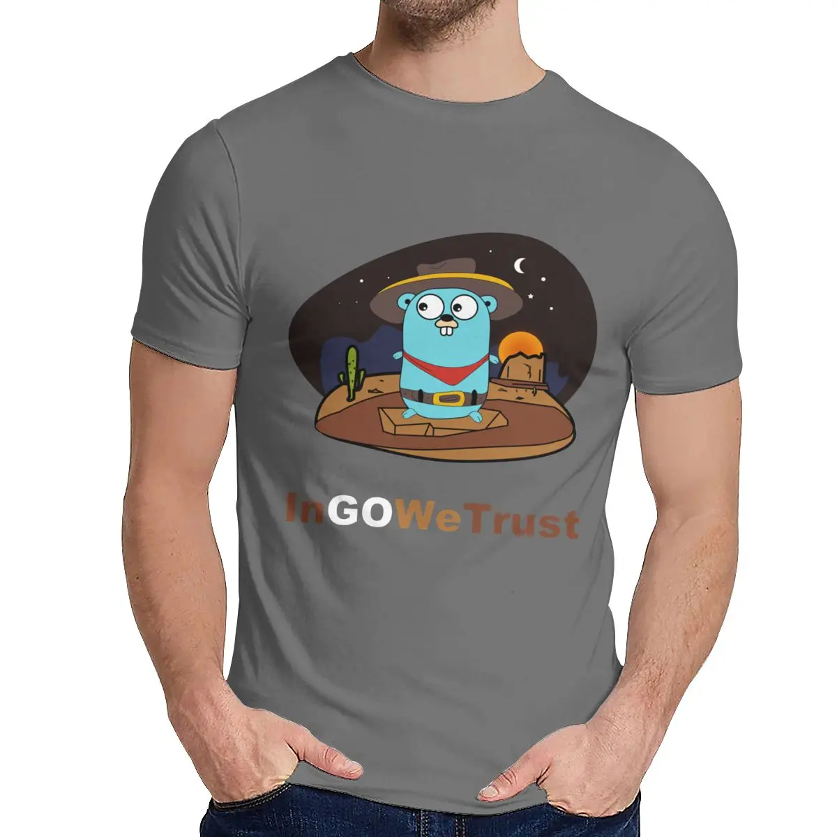 Для мужской футболки Golang In Go мы доверяем программатору Программирование удобная летняя мужская футболка с круглым вырезом и мультяшным дизайном - Цвет: Темно-серый