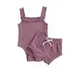 2021 Baby Summer Clothing Casual Baby Girls Solid Color Clothes Sleeveless Ribbed Romper + Pants 2 Pieces Summer Short Sets Newborn Knitting Romper Hooded  Baby Rompers