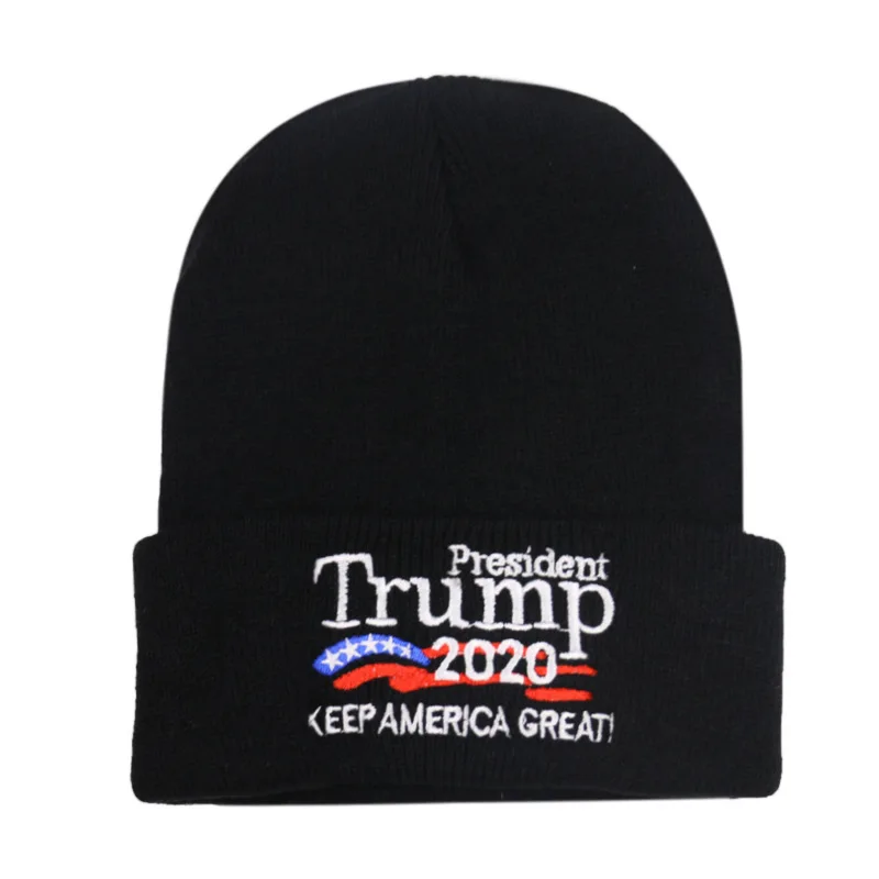 Осенняя и зимняя Новинка, вязаная шапка с вышивкой Трамп, теплая Повседневная шерстяная шапка