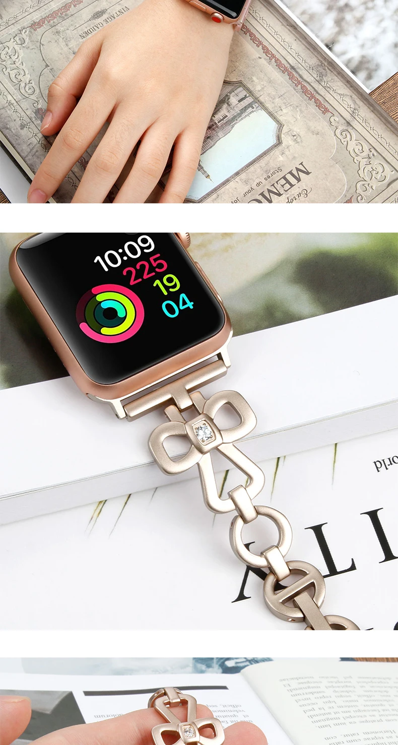 Для Apple Watch Смарт ремешок 44 мм, 42 мм, 40 мм, 38 мм, версия для watch1/2/3/4 стильных Смарт часы ремешок металлический Алмазный из нержавеющей стали, сменный ремешок