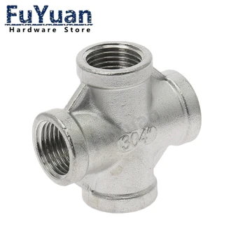 

304 Stainless Steel 1/8" 1/4" 3/8" 1/2" 3/4" 1" 1-1/4" 1-1/2" Female BSP Thread Pipe Fitting 4 way Equal Cross Connector SS304