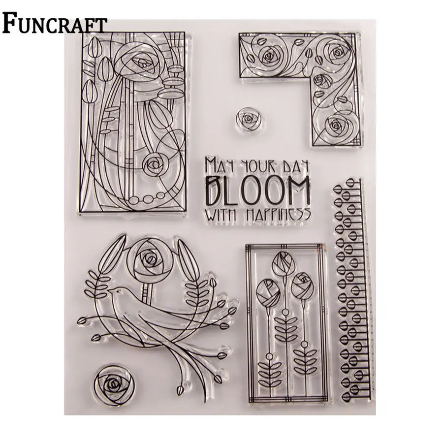 Изящная прямоугольная рамка Цветочные листья буквы прозрачные резиновые штампы