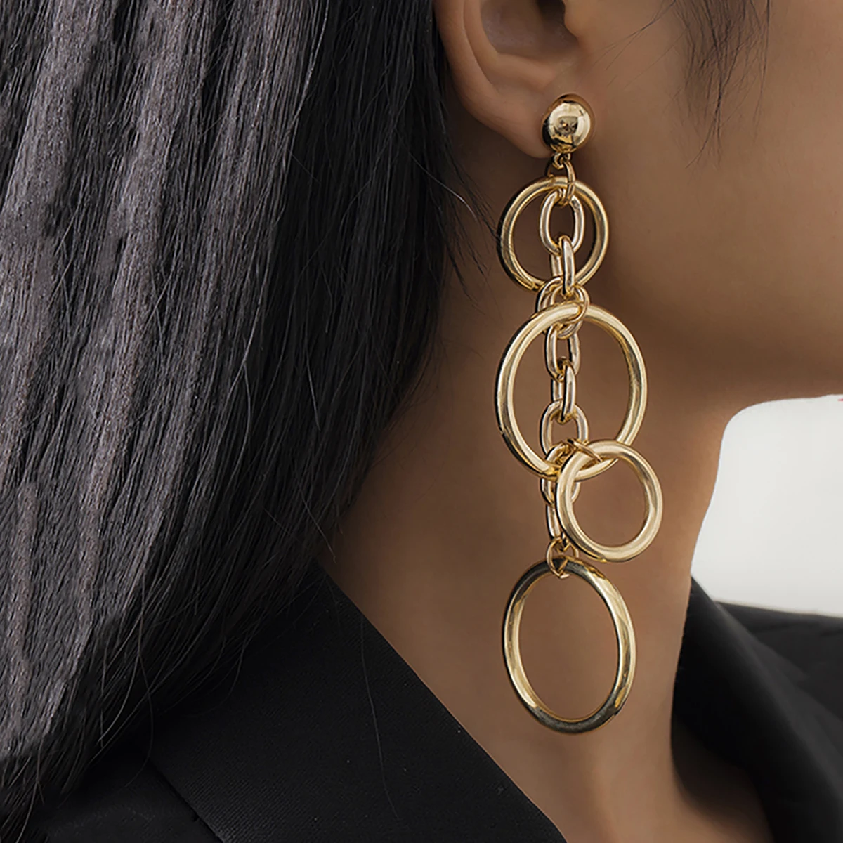 Punk Long Big Circle Link Chain Earrings for Women Hiphop Statement Large Drop Earrings for dangle earrings,drop earrings,long earrings