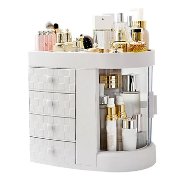 

4 Tiers Acrylic Multifunctional Storage Rack Rotation Dustproof Shelf Ivory White Makeup Organizer 4st Layers Cosmetics Storage