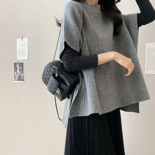 gray pullover Neploe Трикотажное пончо Свитера Женские повседневные свободные шали осенне-зимняя уличная мода пончо свитер и пуловеры плюс размер - Цвет: gray pullover