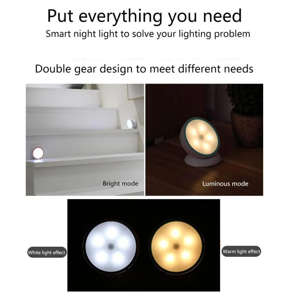Крепкий прочный датчик движения, газоразрядная лампа освещения, беспроводные настенные лампы, Магнитная Зарядка через usb, вращение на 360 °