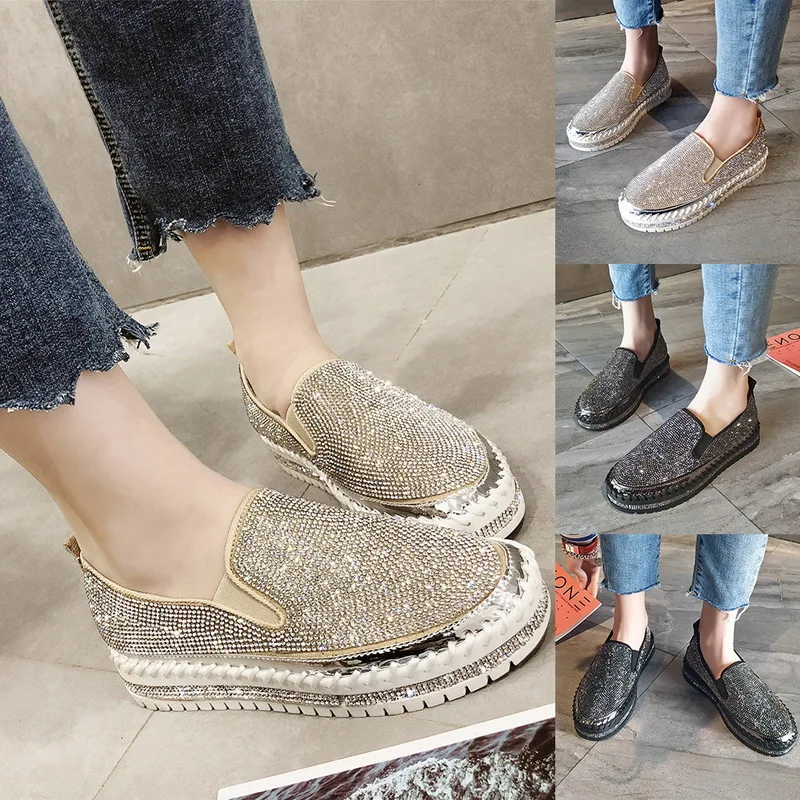 

Women Flat Glitter Sneakers Casual Female Mesh Lace Up Bling Platform Comfortable Plus Size Vulcanized Shoes Zapatillas Mujer