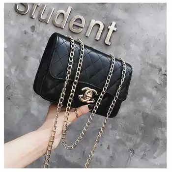 

Women PU Leather Lingge Solid Color Versatile Chic Chain Casual Messenger Simple Retro Shoulder Bag
