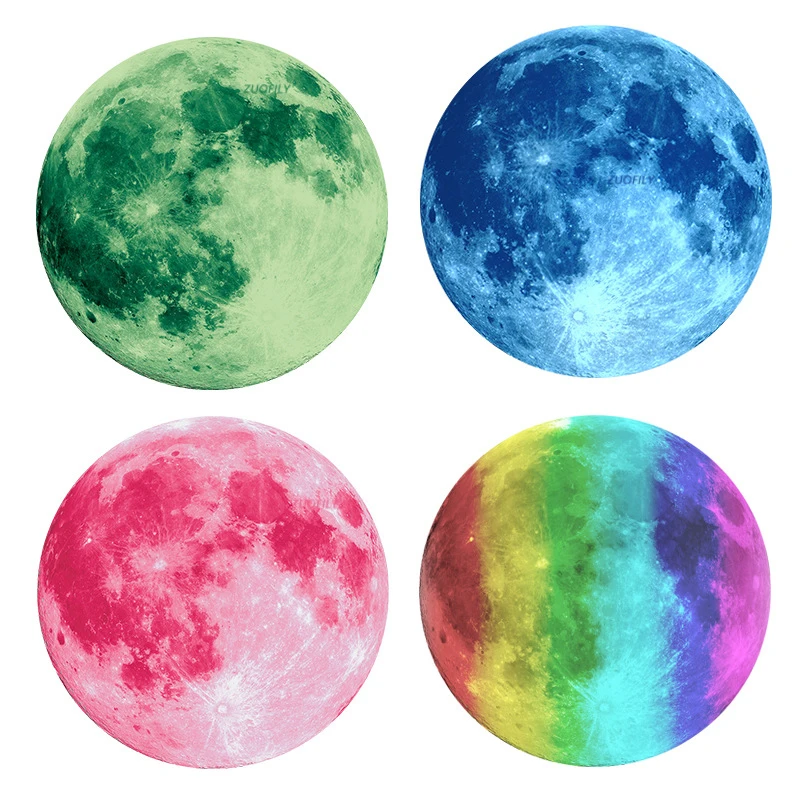 30cm Large 3D Luminous Wall Stickers Green/Pink/Blue/Colorful Moon Kid Room Home Decor Bedroom DIY Art Decals Glow Sticker | Дом и сад