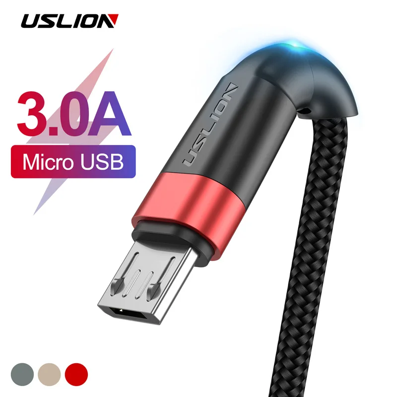 USLION Micro USB кабель для Xiaomi Redmi Note 5 Pro 1m 2m 3A QC3.0 usb кабель для зарядки данных для samsung S7 зарядное устройство для мобильного телефона