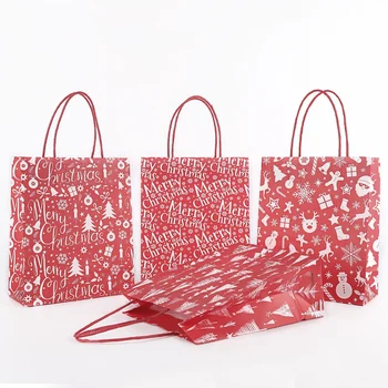 

Merry Christmas Gift Paper Bags New Year Portable Biscuits Gift Goodies Holders Tote Bags Containers For Xmas Party Home Bakery