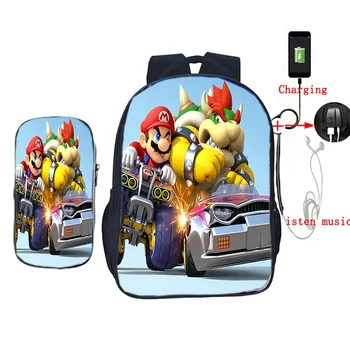 

Super Mairo Bros 2Pcs/set USB Charging Backpack School Bags for Teenagers Girls Boys Travel Shoulder Travel Bags