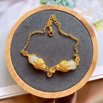 

Natural Hetian white chalcedony dragon soul brave bracelet Chinese retro exaggerated domineering design women's brand jewelry