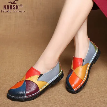 

Designer Women Genuine Leather Loafers Mixed Colors Ladies Ballet Flats Shoes Female Spring Moccasins Casual Ballerina Shoes