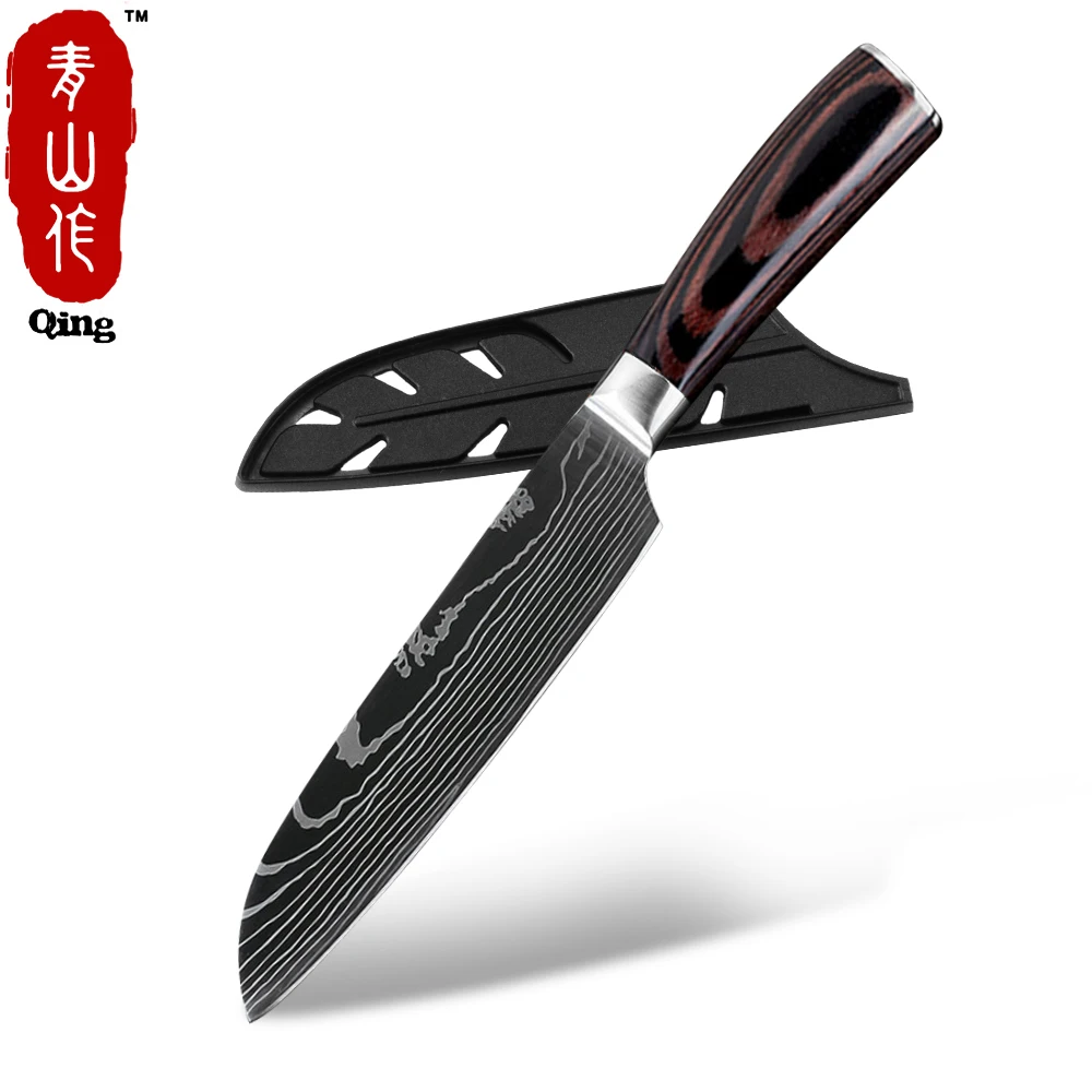 Qing Quality Chef Knife 7CR17 High Carbon Stainless Steel Japanese Series Damascus Laser Pattern 8" 7" 5" 3.5" Kitchen Knife - Color: 5 santoku knife