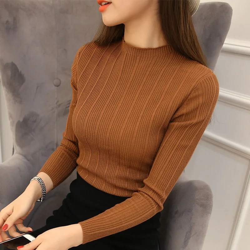 2020 New High Quality Autumn Winter Women Sweater Pullovers Knitwear Solid Half Turtleneck Long Sleeve Sexy Slim Chandail Femme | Женская