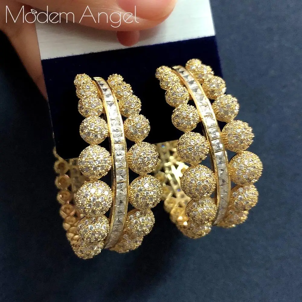Golden ModemAngel, роскошные серьги с геометрическим дизайном, ювелирные изделия, кубический циркон, свадебные украшения для женщин - Окраска металла: Golden