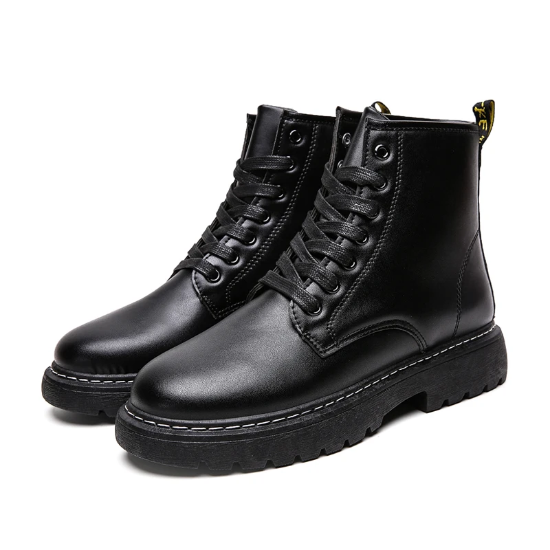 Boots Men Boots Leather Ankle Lace up military boots caterpillar Black Outdoor work fashion shoes