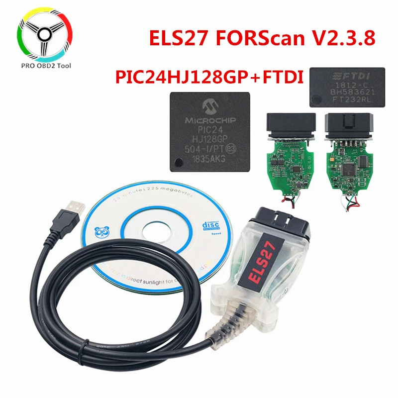 V2.3.8 Els27 Forscan Obd2 Szkenner Car Diagnostic Auto Tool Cable Zöld Nyák Els 27 Ftdi Pic18F25K80 Multi-Language