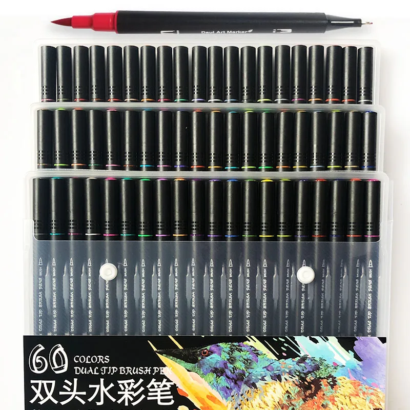120 цветов, FineLiner, высокое качество, рисование манга, рисование акварелью, художественные маркеры, ручки с двумя кончиками, кисточка, школьные принадлежности - Цвет: 60 Colors New Black