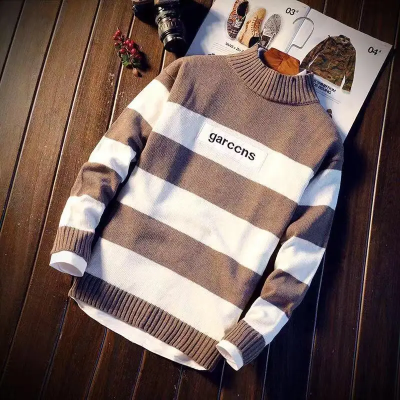 Men's Long-sleeved Sweaters Splice Autumn Winter Pullover Sweater for Men Round Neck Sweater Mixed Color Youth Fashion Trend New Men's Long-sleeved Sweaters Splice Autumn Winter Pullover Sweater for Men Round Neck Sweater Mixed Color Youth Fashion Trend New