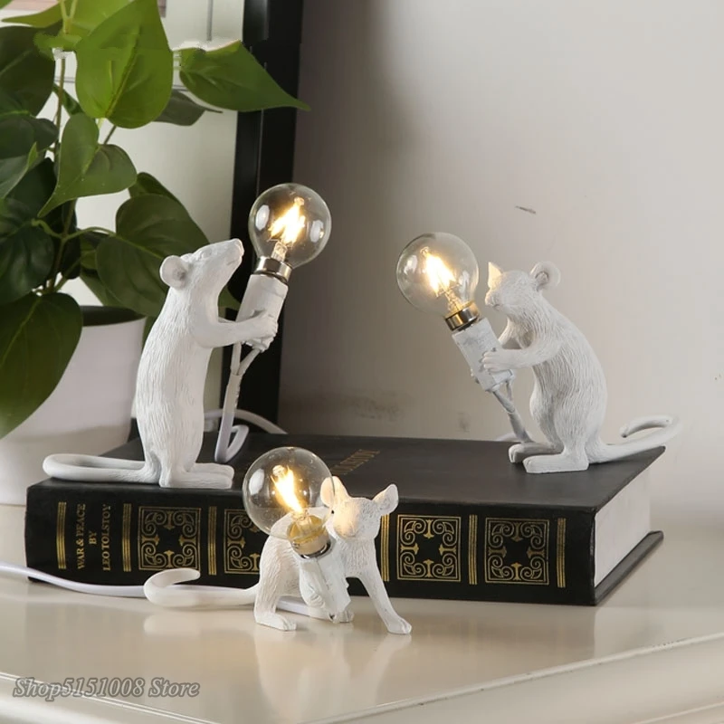  Postmodern Resin Animal Rat Mouse Table Lamp Small Mini Mouse Cute LED Night Lights Home Decor Desk - 33004520507