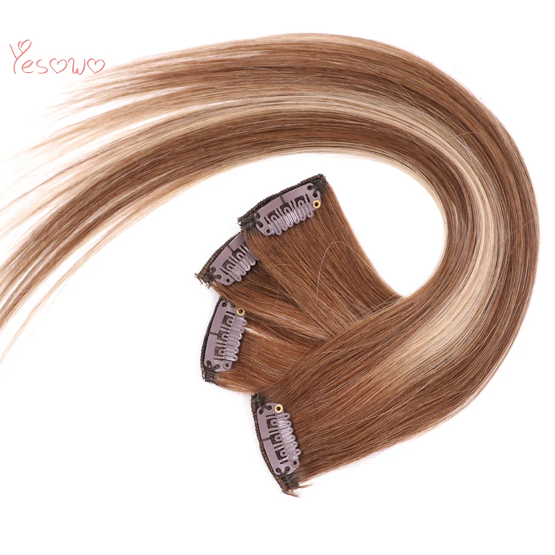 Yesowo 4/27/4# выделить индийские Волосы remy утка с зажимами для наращивания на всю голову 9 шт. настоящие волосы на заколках для наращивания