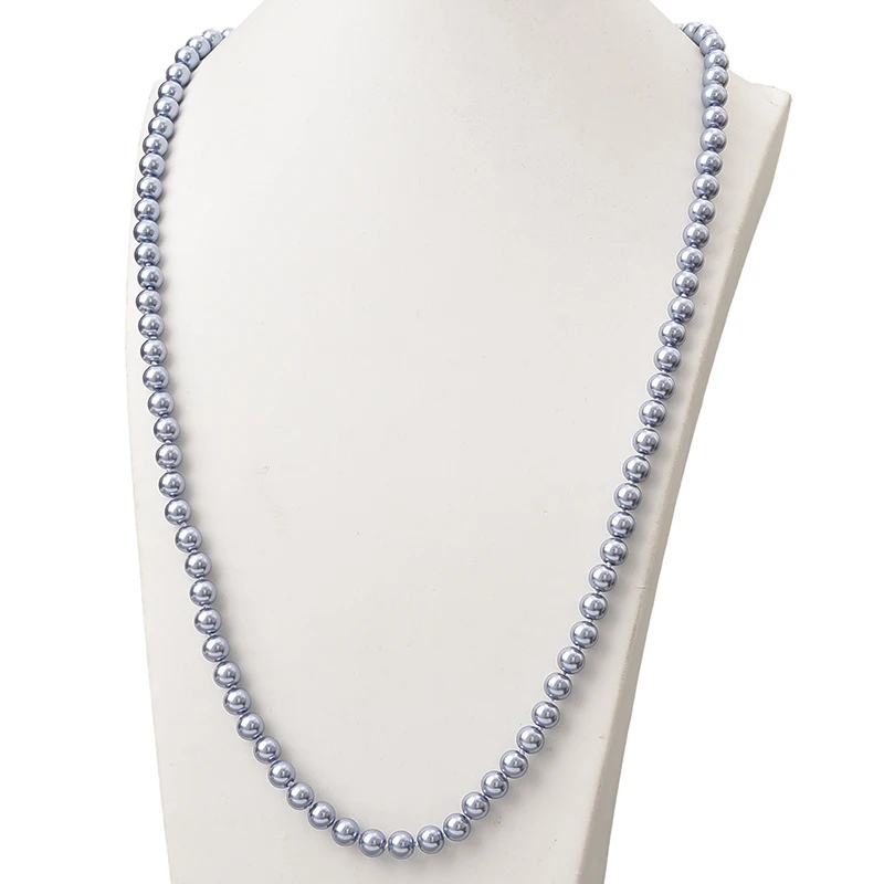 

New Style Blue Color Long Pearls Necklace For 8mm Round Pearls Shell Artificial Chain Necklace 36inch Making Design H863