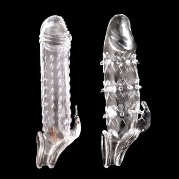 Thicken Penis Extender Sleeve Reusable Condoms Sex Time Delay Clitoris Stimulator Prostate Massage Sex Toys For Men Couples 6