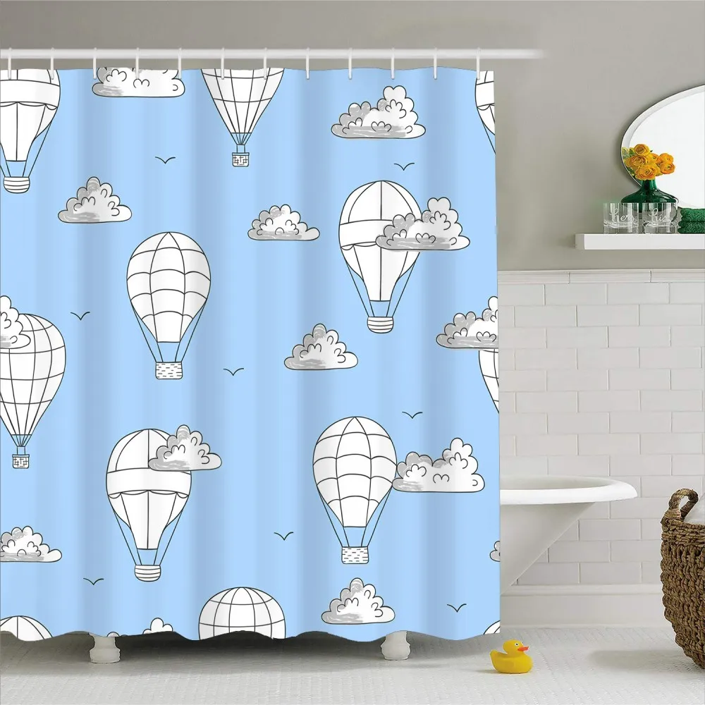 3D Print Durable Waterproof Polyester Shower Curtain with Hooks 1 Piece Hot Air Balloon Bath Curtain Bathroom Decor