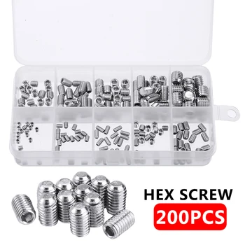 

200pcs Stainless Steel Allen Socket Hex Set Grub Screw Assortment Cup Point Nuts Bolts M3/M4/M5/M6/M8
