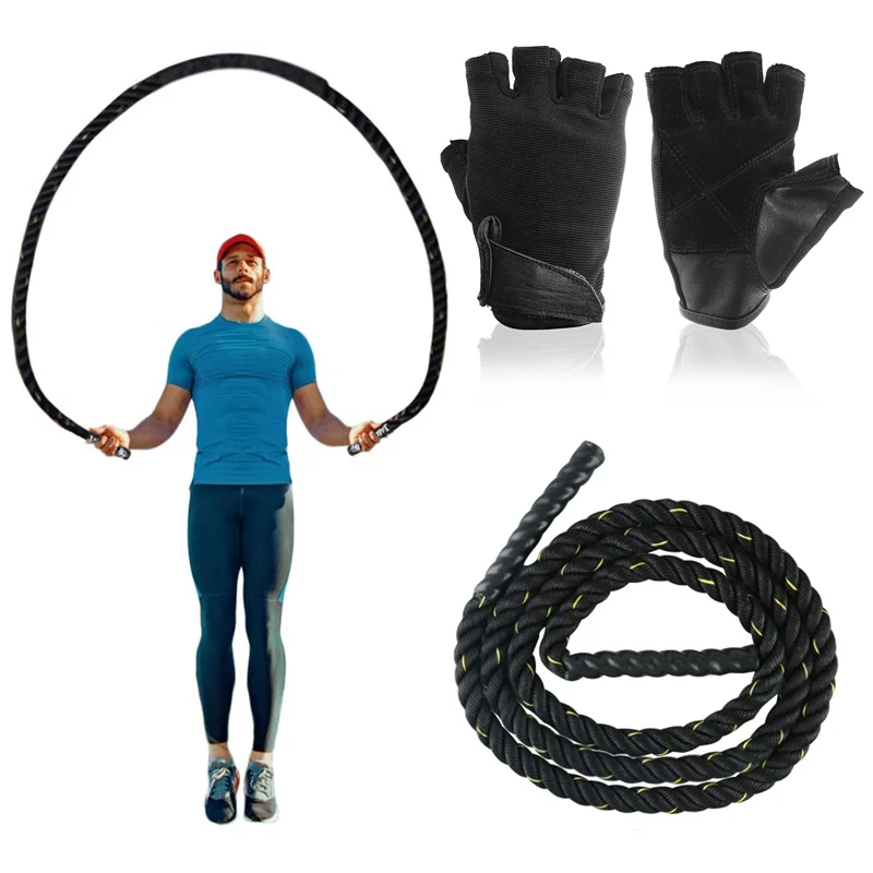 

Heavy Jump Rope with Gloves for Women & Men Excercise and Fitness Battle Ropes Physical Body Strength Workout Building Muscle