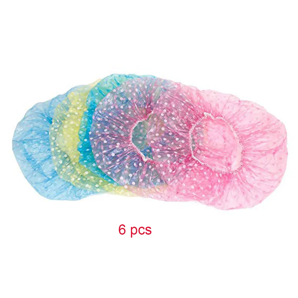 6 pcs 1 шт./6 шт. прозрачные одноразовые пластиковые шапочки для душа большие эластичные Толстые Шапочки для ванной Женщины СПА принадлежность для купания Лидер продаж - Цвет: 6 pcs