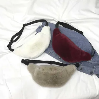

Women's Plush Chest Bag Simple Pockets Adjustable Belt Bag Solid Color Waist Packs Female Anti-theft Chest Bag Torebka Pas ##4
