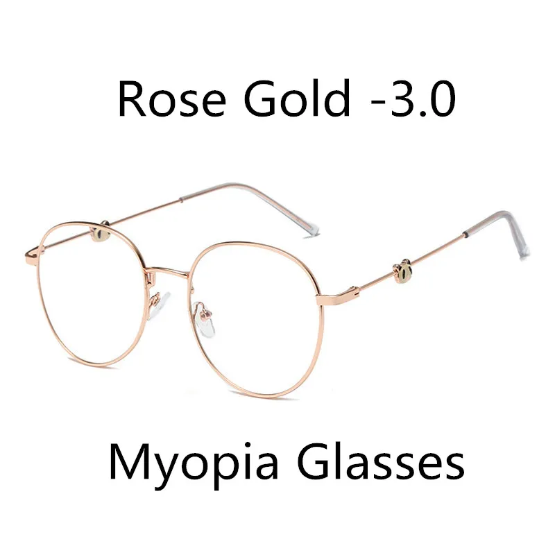 Rose Gold -3.0 Elbru ультра-светильник, анти-синий светильник, очки для близорукости, женские металлические круглые оправы, оптические очки с диоптрией 0-0,5 1,0 1.5to4.0 - Цвет оправы: Rose Gold -3.0