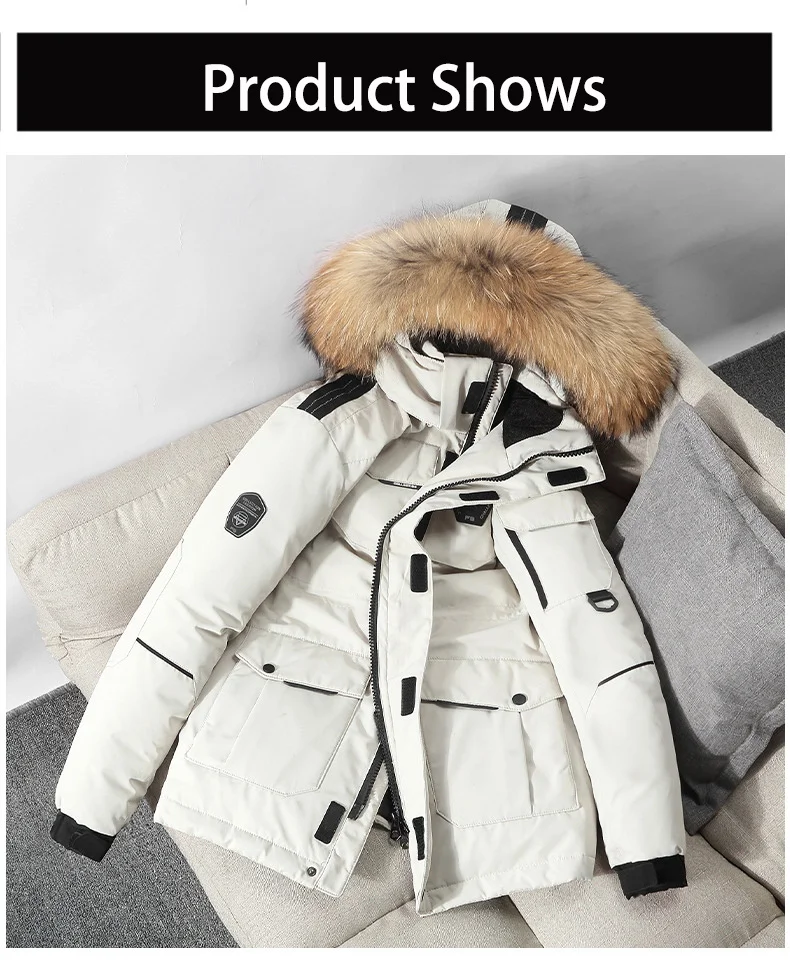 -30 degrees Winter Mens Down Parka With Big Real Fur Collar Warm Down Coat Casual Thick Winter Waterproof Down Jacket Size 3XL hooded puffer jacket