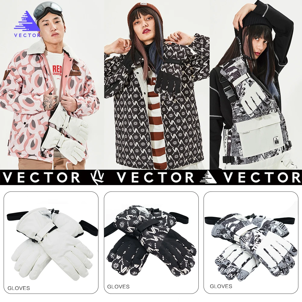 

Extra Thick Women 2-IN-1 Mittens Ski Gloves Snowboard Men Snow Winter Sport Warm Waterproof Windproof Skiing Faux Leather Plam