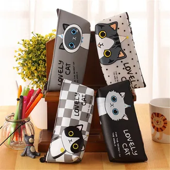 

New Kawaii Cat School Storage Bag Pencil Bags Cute Silicone Waterproof Pencil Case For Girls Kids Gift Korean Stationery