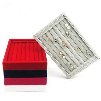 

Portable Velvet Jewelry Ring Earring Insert Display Cufflinks Organizer Box Wooden Flat Stackable Tray Holder Storage Showcase