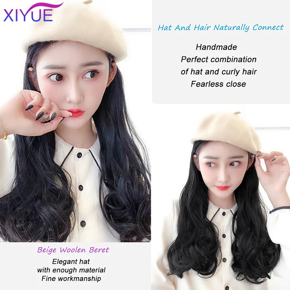 Elegant Style Women Berets Hat Berets Cap Wig Wavy Long Hair Big
