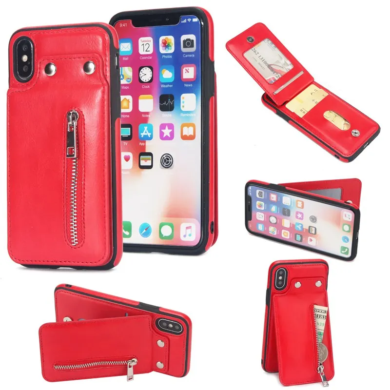 Модный Вертикальный кожаный чехол для iPhone XS Max XR XS X 7 8 6 6S Plus многослойный кошелек на молнии с отделением для карт PU для iPhone 7