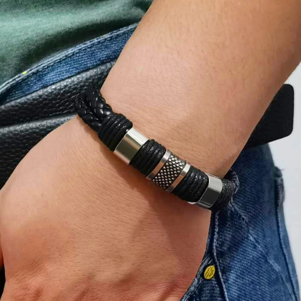 Pulsera de cuero Retro Para hombre y mujer, pulseras trenzadas Vintage en marrón y negro, regalo de fiesta, joyería, brazaletes de cierre magnético 2020