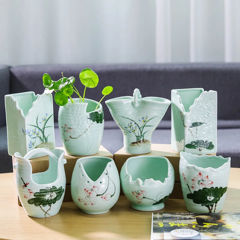 Jingdezhen Mini Ceramic Hand-painted Small Vase Porcelain Scindapsus Flower Container Ornaments Home Decoration | Дом и сад