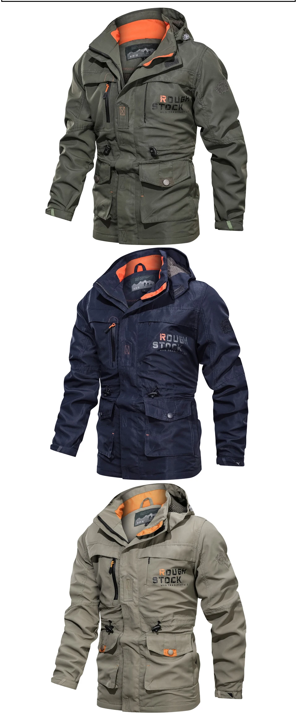 Мужские куртки для улицы с несколькими карманами, Походное пальто, Мужская теплая ветровка, Мужская водонепроницаемая ветрозащитная верхняя одежда для кемпинга, спортивная одежда в армейском стиле