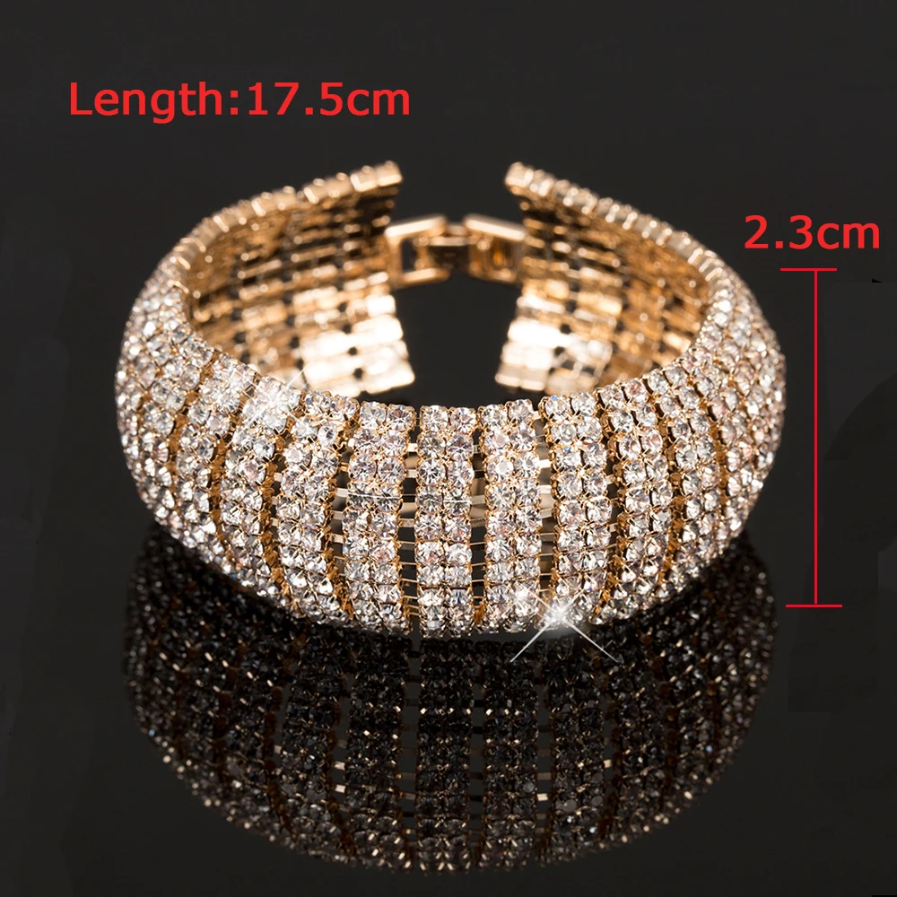 Crystal Bracelet Women Wedding Full Shiny Rhinestone Bride Love Charm Link Chain Jewelry