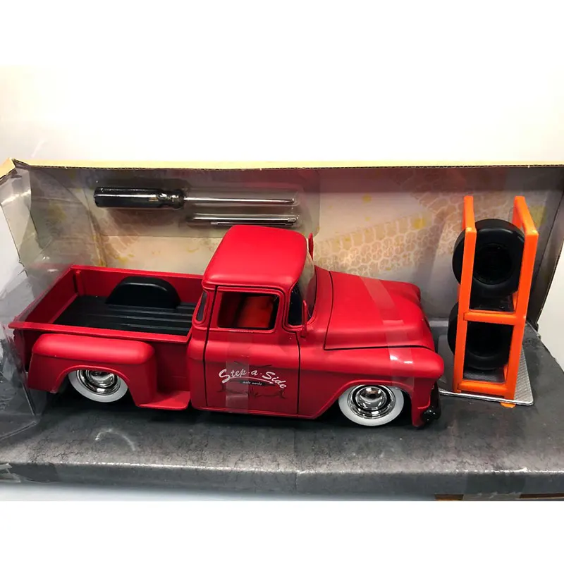 1955 Chevy Stepside Pickup Diecast Truck 1:24 Jada Toys 8 inch Orange DENTED BOX